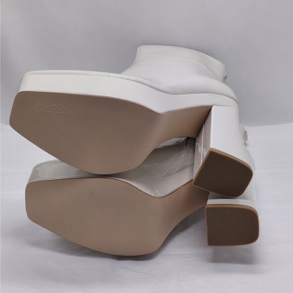 GUESS Byra Platform Ankle Boots Womens 7.5 Ivory Retro 70's Block High Heel Gogo - Picture 14 of 14